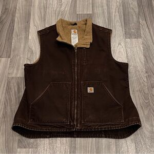 SIZE 2XL WOMENS VTG CARHARTT BROWN SHERPA LINED SANDSTONE WORKWEAR VEST WV001DKB